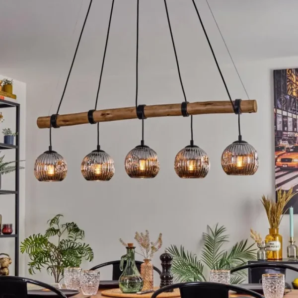 hofstein Ripoll Suspension, Boule lumineuse, Suspension Écru, Noir, 5 lumières* Lampes Modernes