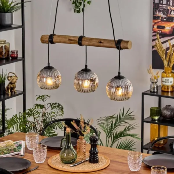 hofstein Ripoll Suspension, Boule lumineuse, Suspension Écru, Noir, 3 lumières* Lampes Modernes