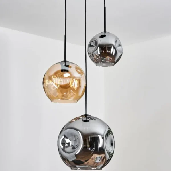 hofstein Ripoll Suspension, Boule lumineuse, Suspension, Suspension grappe Ambre, Fumé, 3 lumières* Lampes Modernes