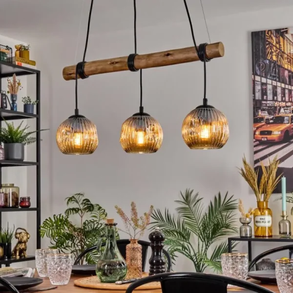 hofstein Ripoll Suspension, Boule lumineuse, Suspension Écru, Noir, 3 lumières* Lampes Modernes
