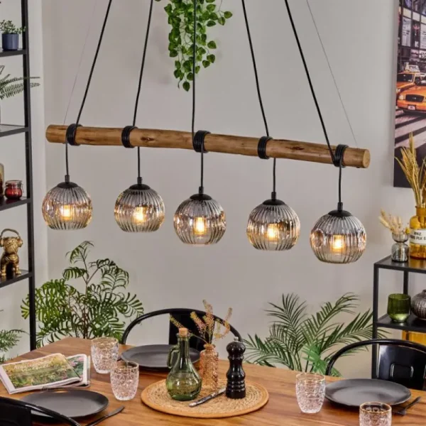 hofstein Ripoll Suspension, Boule lumineuse, Suspension Écru, Noir, 5 lumières* Lampes Modernes