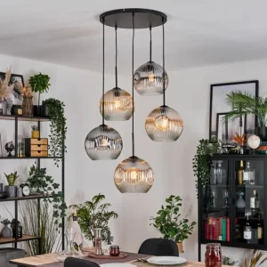 hofstein Ripoll Suspension, Boule lumineuse, Suspension grappe Ambre, Clair, Fumé, 5 lumières* Lampes Modernes