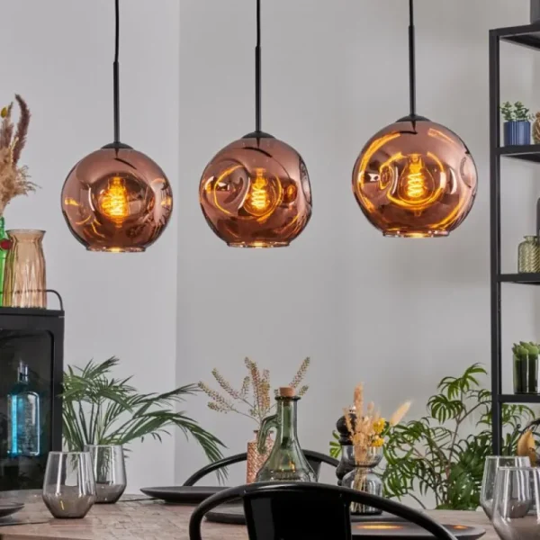 hofstein Ripoll Suspension, Boule lumineuse, Suspension Cuivré, 3 lumières* Lampes En Verre