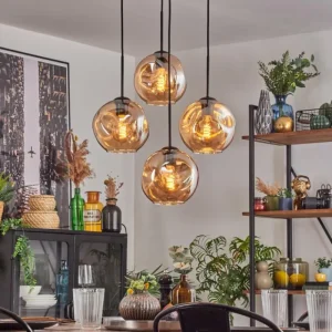 hofstein Ripoll Suspension, Boule lumineuse, Suspension Ambre, 4 lumières* Lampes En Verre