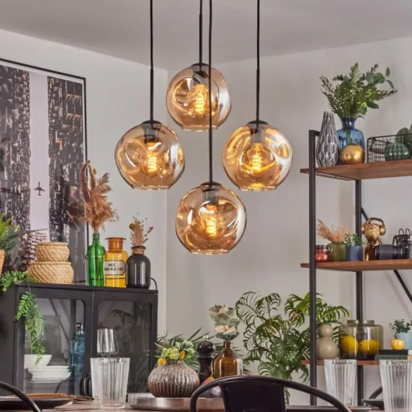 hofstein Ripoll Suspension, Boule lumineuse, Suspension Ambre, 4 lumières* Lampes En Verre
