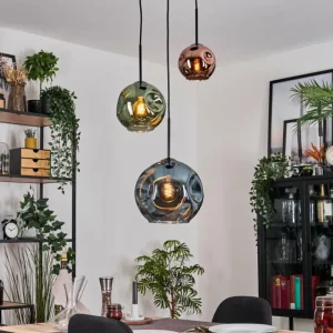 hofstein Ripoll Suspension, Boule lumineuse, Suspension grappe Bleu, Vert, Cuivré, 3 lumières* Lampes En Verre