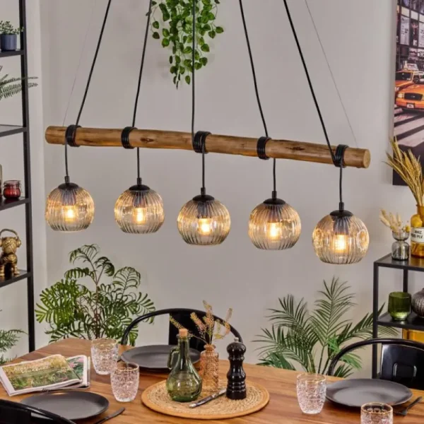 hofstein Ripoll Suspension, Boule lumineuse, Suspension Écru, Noir, 5 lumières* Lampes Modernes