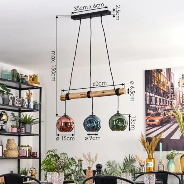 hofstein Ripoll Suspension, Boule lumineuse, Suspension Écru, Noir, 3 lumières* Lampes Modernes