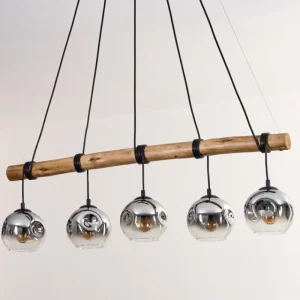 hofstein Ripoll Suspension, Boule lumineuse, Suspension Chrome, Fumé, 5 lumières* Lampes Modernes