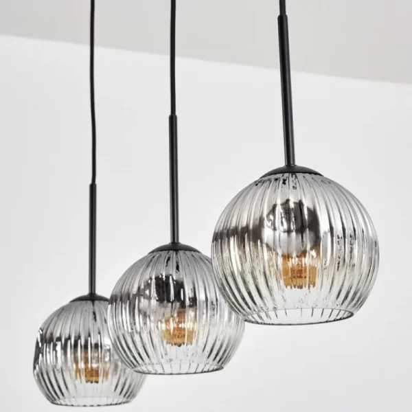 hofstein Ripoll Suspension, Boule lumineuse, Suspension Chrome, Clair, Fumé, 3 lumières* Lampes Modernes