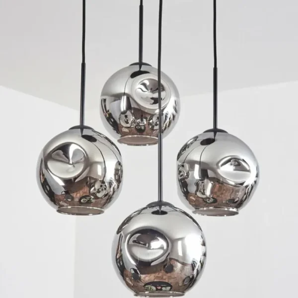 hofstein Ripoll Suspension, Boule lumineuse, Suspension Chrome, Fumé, 4 lumières* Lampes Modernes