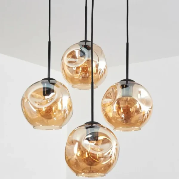 hofstein Ripoll Suspension, Boule lumineuse, Suspension Ambre, 4 lumières* Lampes En Verre