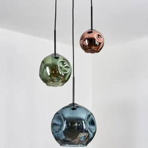 hofstein Ripoll Suspension, Boule lumineuse, Suspension grappe Bleu, Vert, Cuivré, 3 lumières* Lampes En Verre