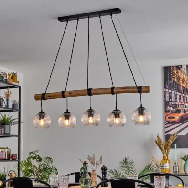 hofstein Ripoll Suspension, Boule lumineuse, Suspension Écru, Noir, 5 lumières* Lampes Modernes