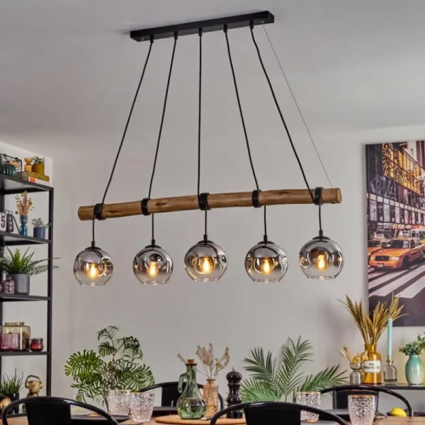 hofstein Ripoll Suspension, Boule lumineuse, Suspension Chrome, Fumé, 5 lumières* Lampes Modernes