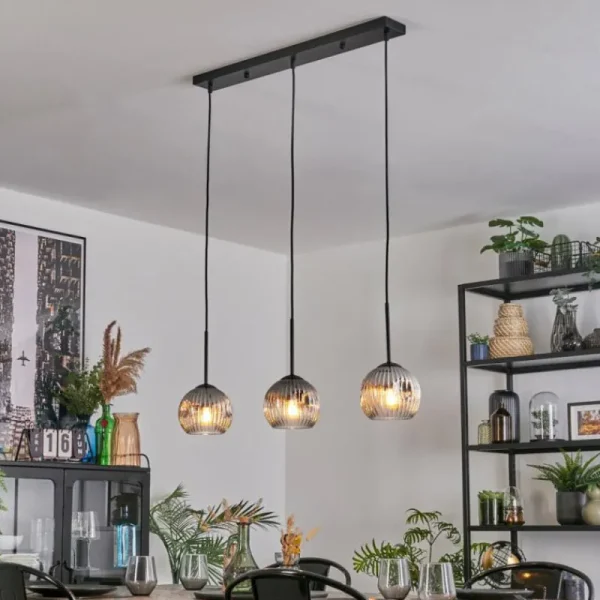 hofstein Ripoll Suspension, Boule lumineuse, Suspension Chrome, Clair, Fumé, 3 lumières* Lampes Modernes