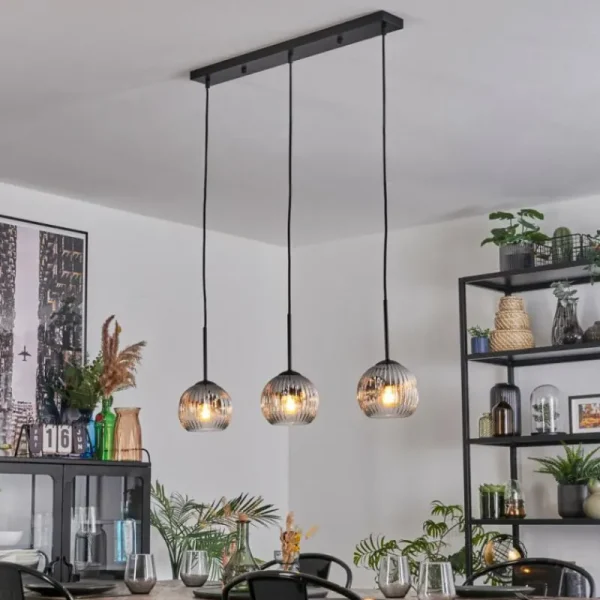 hofstein Ripoll Suspension, Boule lumineuse, Suspension Clair, Fumé, 3 lumières* Lampes Modernes