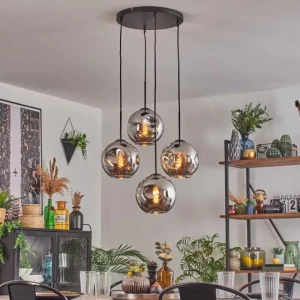 hofstein Ripoll Suspension, Boule lumineuse, Suspension Chrome, Fumé, 4 lumières* Lampes Modernes