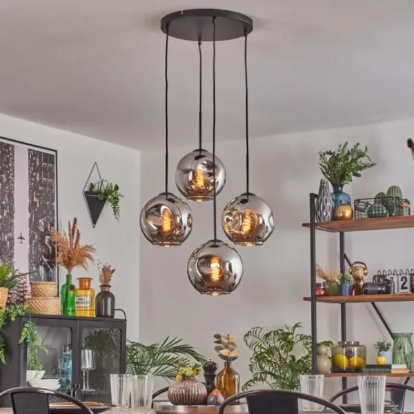 hofstein Ripoll Suspension, Boule lumineuse, Suspension Chrome, Fumé, 4 lumières* Lampes Modernes