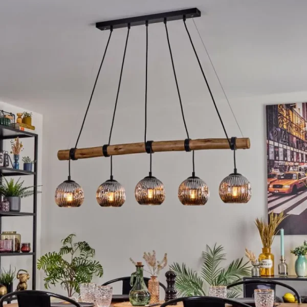 hofstein Ripoll Suspension, Boule lumineuse, Suspension Écru, Noir, 5 lumières* Lampes Modernes