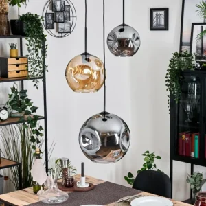 hofstein Ripoll Suspension, Boule lumineuse, Suspension, Suspension grappe Ambre, Fumé, 3 lumières* Lampes Modernes