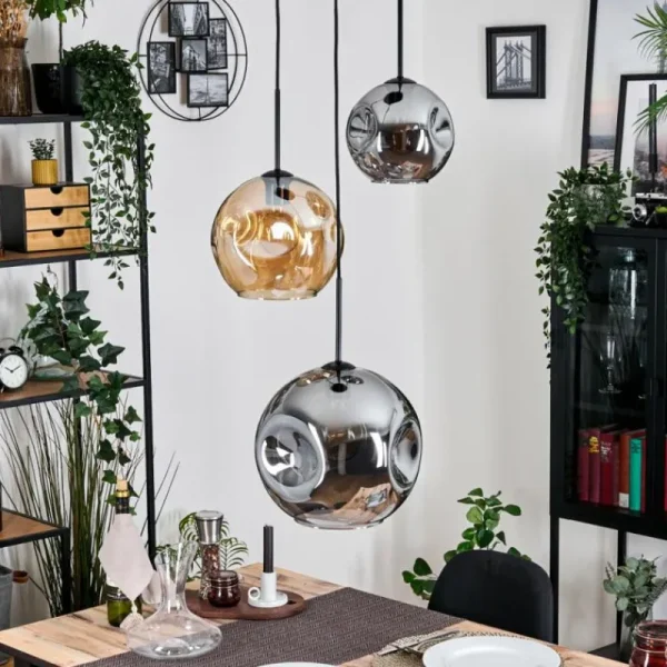 hofstein Ripoll Suspension, Boule lumineuse, Suspension, Suspension grappe Ambre, Fumé, 3 lumières* Lampes Modernes