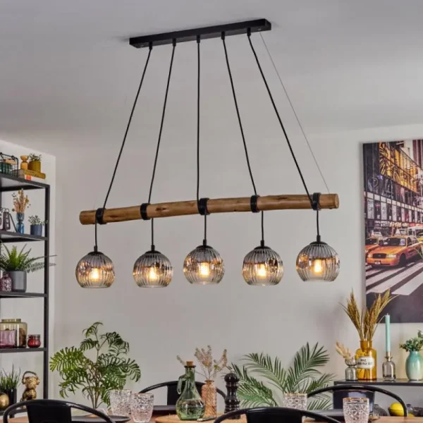 hofstein Ripoll Suspension, Boule lumineuse, Suspension Écru, Noir, 5 lumières* Lampes Modernes
