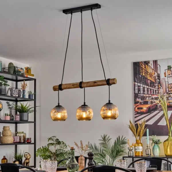 hofstein Ripoll Suspension, Boule lumineuse, Suspension Écru, Noir, 3 lumières* Lampes Modernes