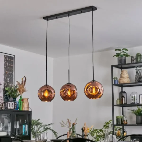 hofstein Ripoll Suspension, Boule lumineuse, Suspension Cuivré, 3 lumières* Lampes En Verre