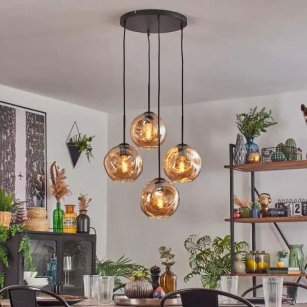 hofstein Ripoll Suspension, Boule lumineuse, Suspension Ambre, 4 lumières* Lampes En Verre