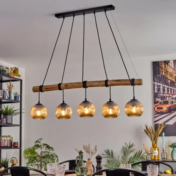 hofstein Ripoll Suspension, Boule lumineuse, Suspension Écru, Noir, 5 lumières* Lampes Modernes