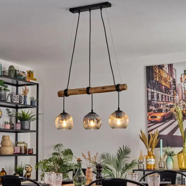 hofstein Ripoll Suspension, Boule lumineuse, Suspension Écru, Noir, 3 lumières* Lampes Modernes
