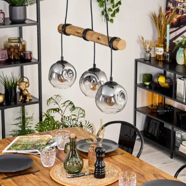 hofstein Ripoll Suspension, Boule lumineuse, Suspension Écru, Noir, 3 lumières* Lampes Modernes