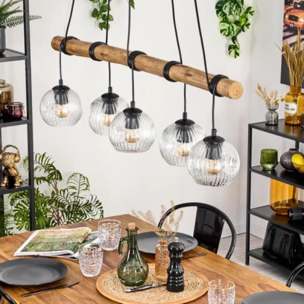hofstein Ripoll Suspension, Boule lumineuse, Suspension Écru, Noir, 5 lumières* Lampes Modernes