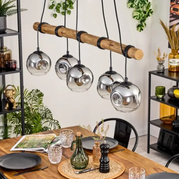 hofstein Ripoll Suspension, Boule lumineuse, Suspension Chrome, Fumé, 5 lumières* Lampes Modernes