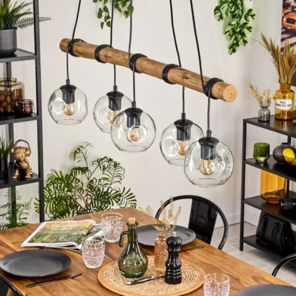 hofstein Ripoll Suspension, Boule lumineuse, Suspension Écru, Noir, 5 lumières* Lampes Modernes