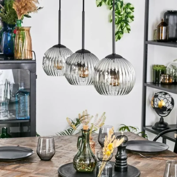 hofstein Ripoll Suspension, Boule lumineuse, Suspension Chrome, Clair, Fumé, 3 lumières* Lampes Modernes