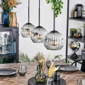 hofstein Ripoll Suspension, Boule lumineuse, Suspension Clair, Fumé, 3 lumières* Lampes Modernes