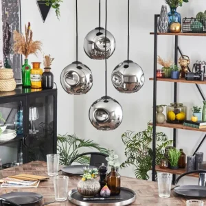 hofstein Ripoll Suspension, Boule lumineuse, Suspension Chrome, Fumé, 4 lumières* Lampes Modernes