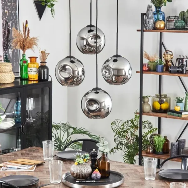 hofstein Ripoll Suspension, Boule lumineuse, Suspension Chrome, Fumé, 4 lumières* Lampes Modernes