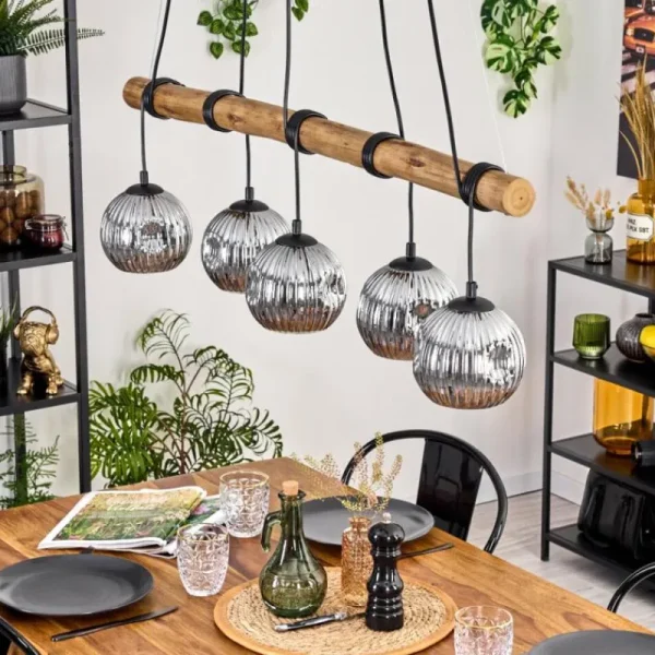 hofstein Ripoll Suspension, Boule lumineuse, Suspension Écru, Noir, 5 lumières* Lampes Modernes