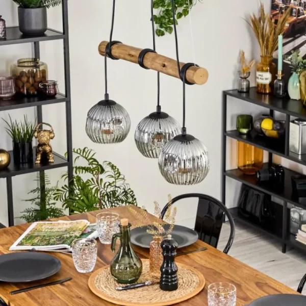 hofstein Ripoll Suspension, Boule lumineuse, Suspension Écru, Noir, 3 lumières* Lampes Modernes