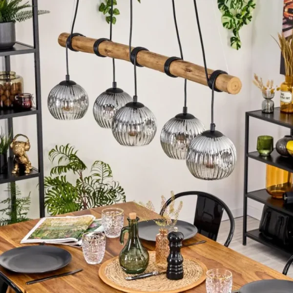 hofstein Ripoll Suspension, Boule lumineuse, Suspension Écru, Noir, 5 lumières* Lampes Modernes