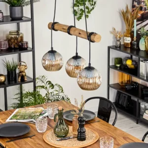 hofstein Ripoll Suspension, Boule lumineuse, Suspension Écru, Noir, 3 lumières* Lampes Modernes