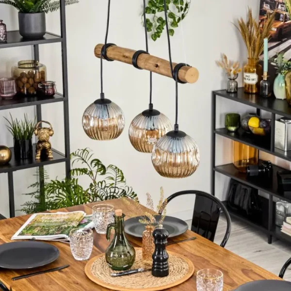 hofstein Ripoll Suspension, Boule lumineuse, Suspension Écru, Noir, 3 lumières* Lampes Modernes