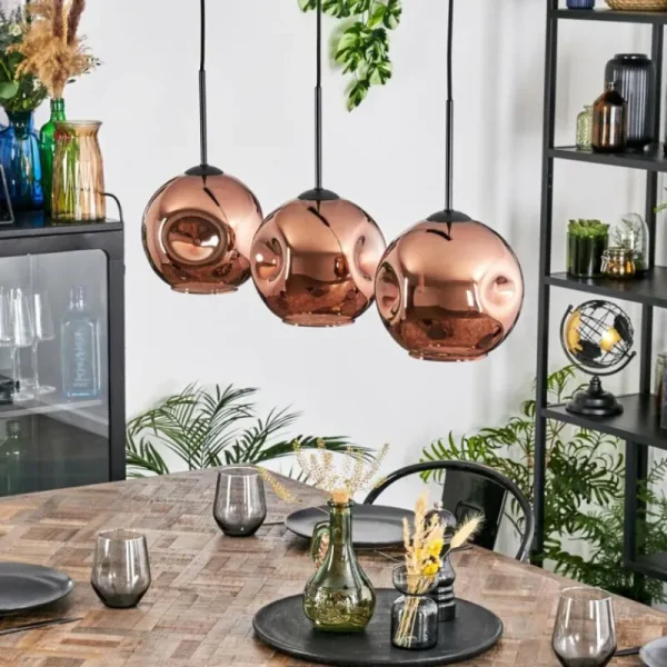hofstein Ripoll Suspension, Boule lumineuse, Suspension Cuivré, 3 lumières* Lampes En Verre