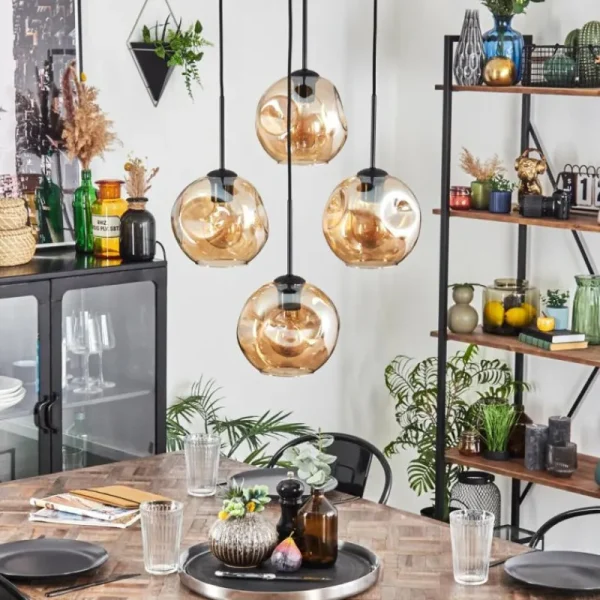 hofstein Ripoll Suspension, Boule lumineuse, Suspension Ambre, 4 lumières* Lampes En Verre