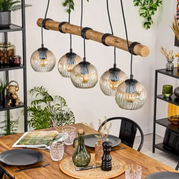 hofstein Ripoll Suspension, Boule lumineuse, Suspension Écru, Noir, 5 lumières* Lampes Modernes