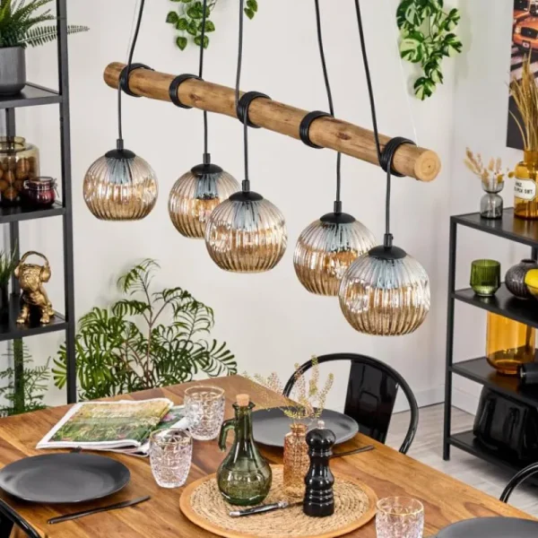 hofstein Ripoll Suspension, Boule lumineuse, Suspension Écru, Noir, 5 lumières* Lampes Modernes