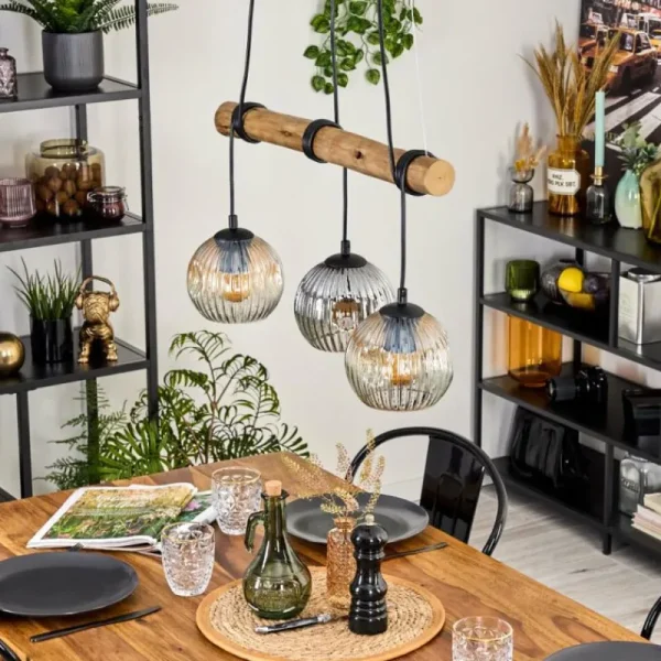 hofstein Ripoll Suspension, Boule lumineuse, Suspension Écru, Noir, 3 lumières* Lampes Modernes